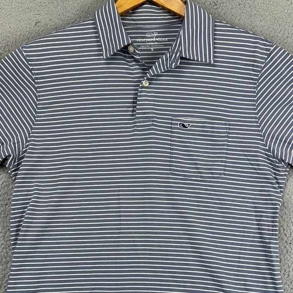 Vineyard Vines Polo Shirt Men Small Gray Stripe Pima Cotton Classic Rugby Pocket